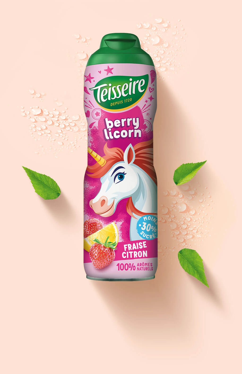 Teisseire - Berry Licorn - Eenhoorn-siroop met aardbei en citroensmaak - 60cl - Zonder kunstmatige smaakstoffen en conserveermiddelenn