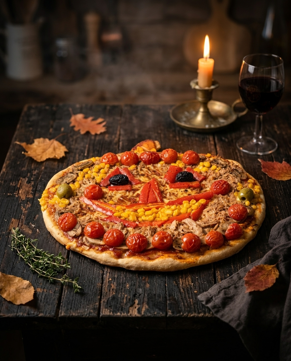 Halloween-pizza in pompoenvorm - Receptenkaart - Saveur & Savoir