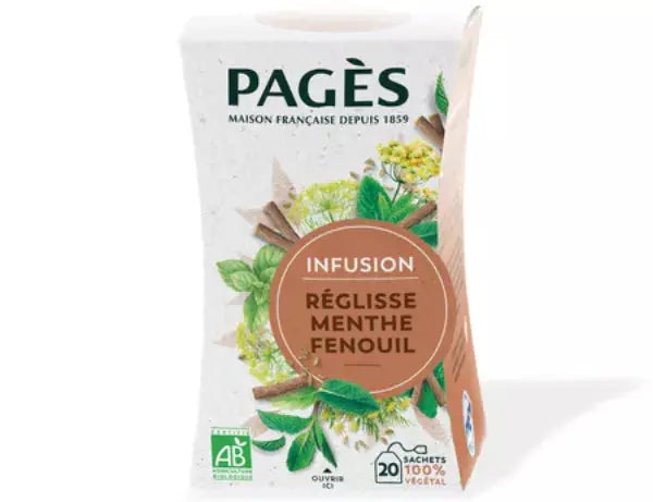 Pagès Infusion Réglisse Menthe Fenouil - Kruidenthee met Zouthout, Munt en Venkel - Biologisch - 20 zakjes Saveur & Savoir